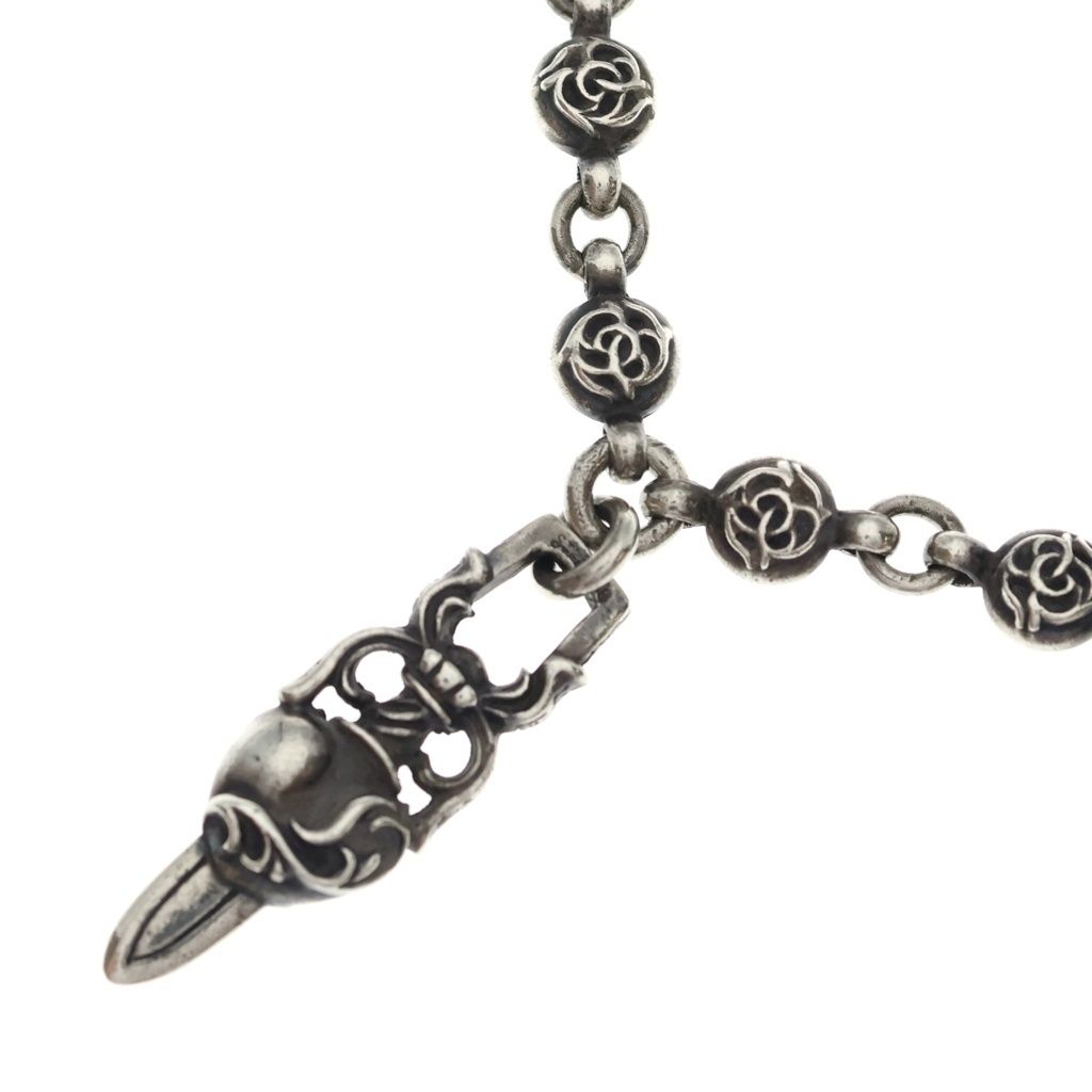 Chrome Hearts 1 Frlbl Chn Heart Dagger Floral Ball Chain Daga Necklace Silver
