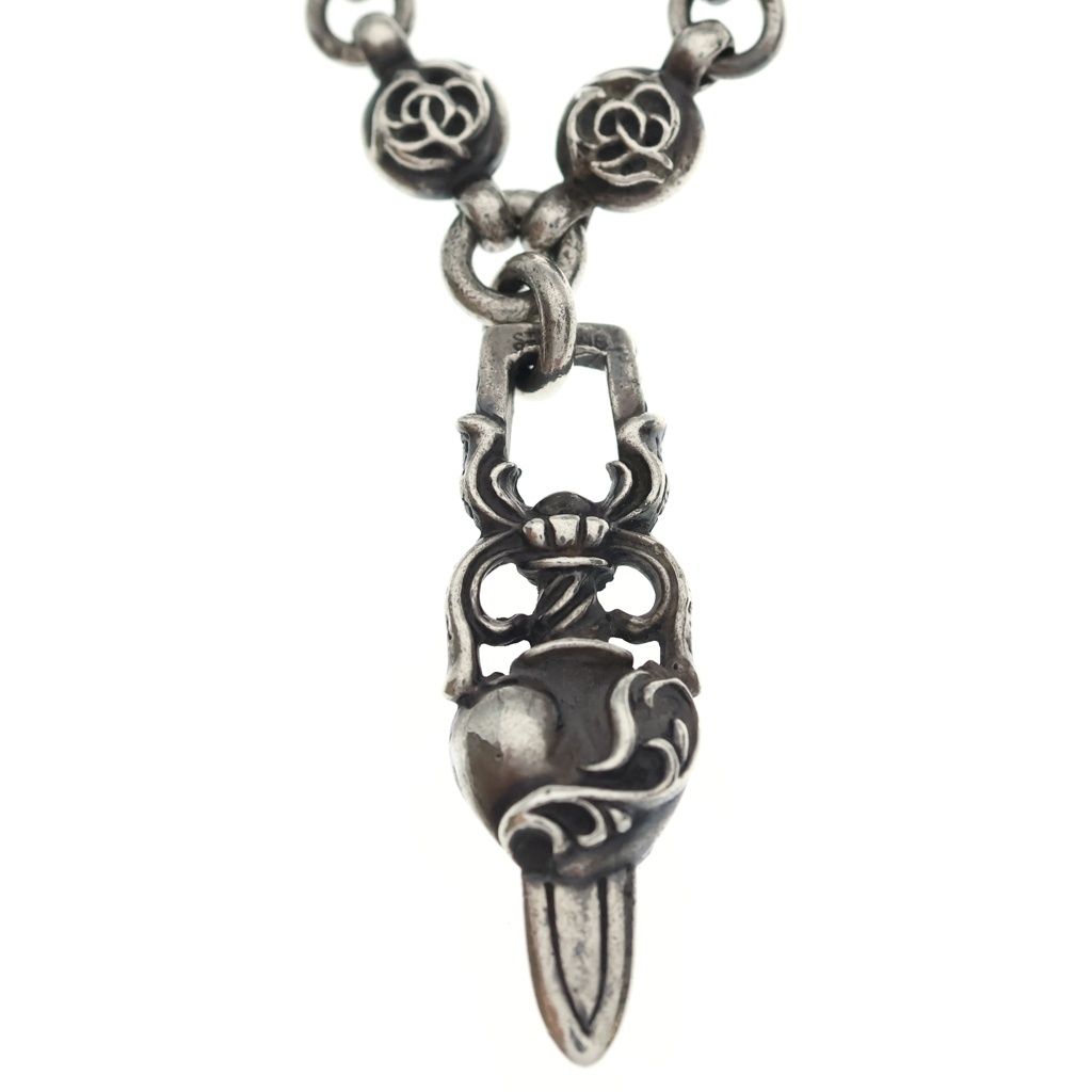 Chrome Hearts 1 Frlbl Chn Heart Dagger Floral Ball Chain Daga Necklace Silver — view 3