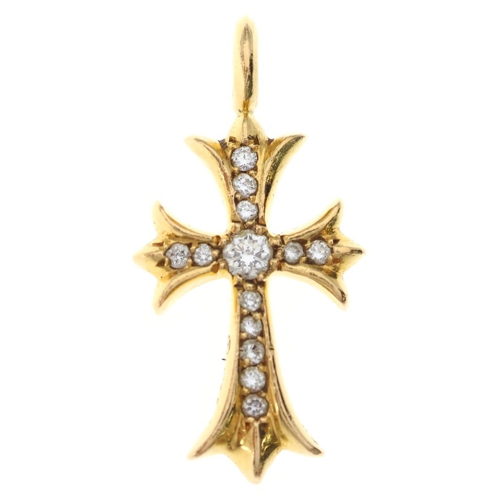 Chrome Hearts 22k Tny Crsf P Dia Tiny Fat Cross Pave Diamond Pendant Top Gold