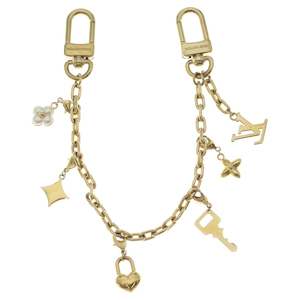 Louis Vuitton Bag Charm LV Heart Padlock Pearl Bag Chain Key Holder Gold White — view 2