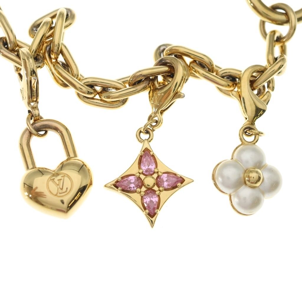 Louis Vuitton Bag Charm LV Heart Padlock Pearl Bag Chain Key Holder Gold White — view 5