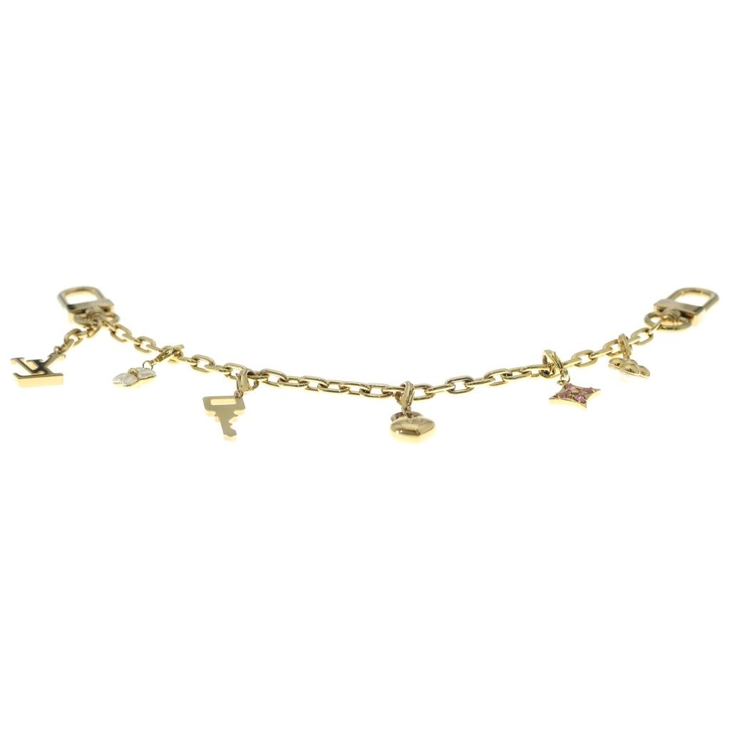 Louis Vuitton Bag Charm LV Heart Padlock Pearl Bag Chain Key Holder Gold White — view 4