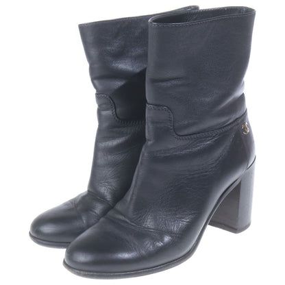 Chanel CC Logo Leather Heels Short Boots Shoes Black — view 2