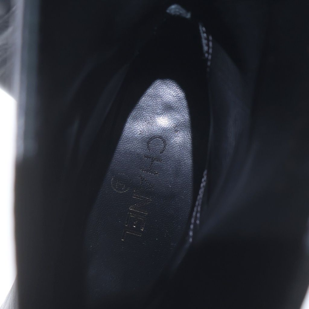 Chanel CC Logo Leather Heels Short Boots Shoes Black — view 4