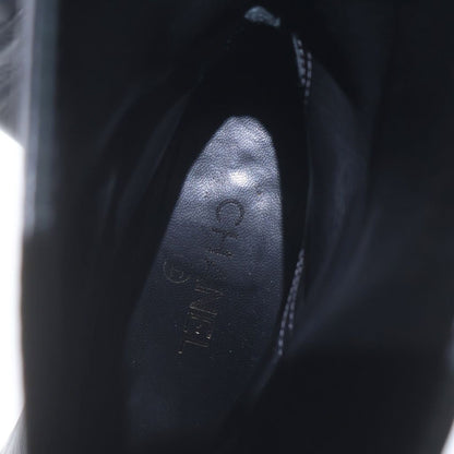Chanel CC Logo Leather Heels Short Boots Shoes Black — view 4