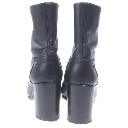 Chanel CC Logo Leather Heels Short Boots Shoes Black — view 3