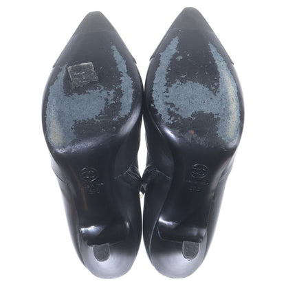 Chanel Logo Plate Leather Heels Pointed Toe Side Zip Short Boots Shoes Black — view 5