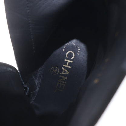 Chanel Logo Plate Leather Heels Pointed Toe Side Zip Short Boots Shoes Black — view 4