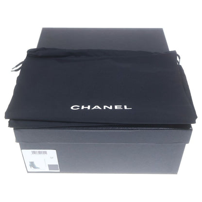 Chanel Logo Plate Leather Heels Pointed Toe Side Zip Short Boots Shoes Black — view 6