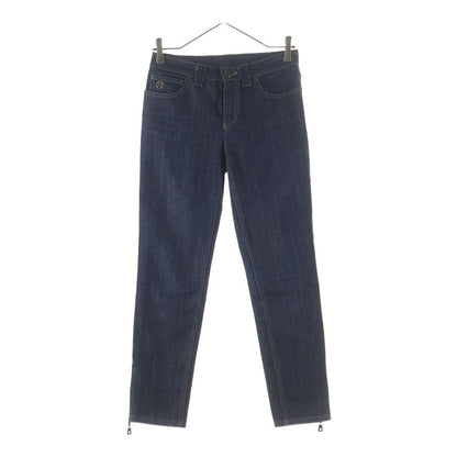 Louis Vuitton Monogram Flower Embroidery Hem Zip Denim Pants Jeans Indigo