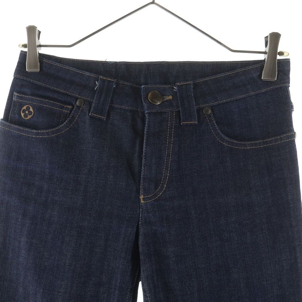 Louis Vuitton Monogram Flower Embroidery Hem Zip Denim Pants Jeans Indigo — view 4