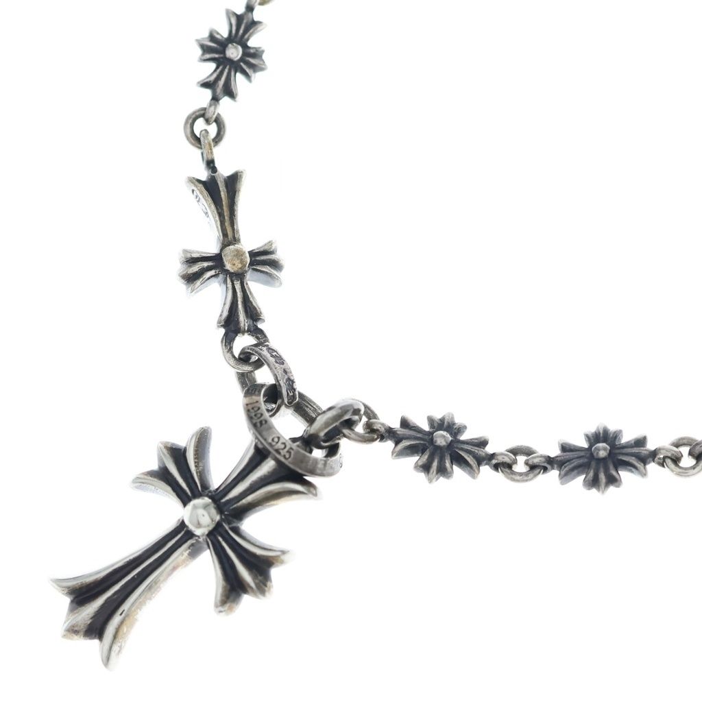 Chrome Hearts Chke Chn Tnye CH Crs Tiny Chok Chain Rosary Necklace Silver