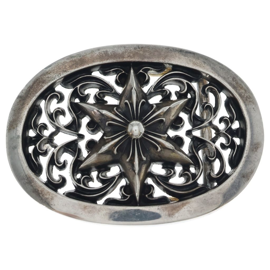 Chrome Hearts Vintage Buckl Oval 1.5 Classic Star Silver Buckle Belt
