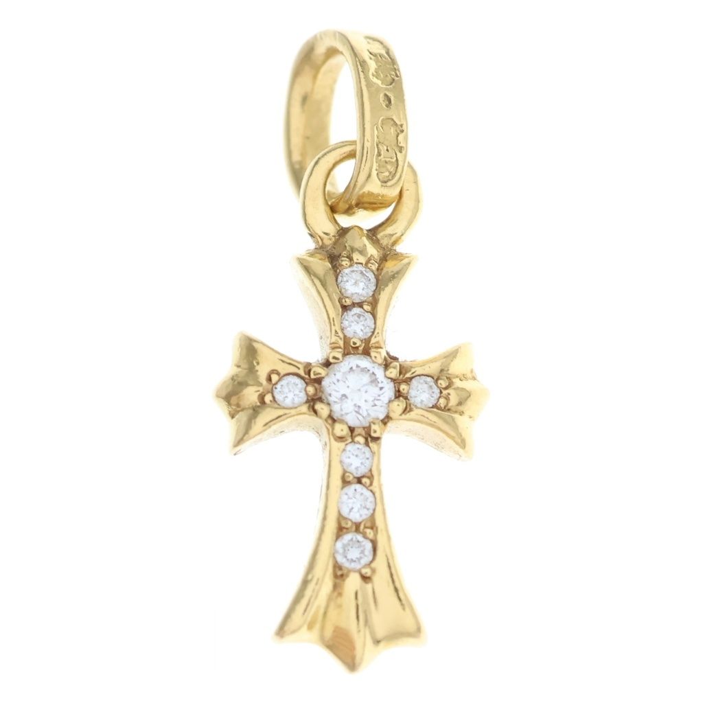 Chrome Hearts 22k Crs Baby Fat P Dia Fat Cross Pave Diamond Pendant Top Gold