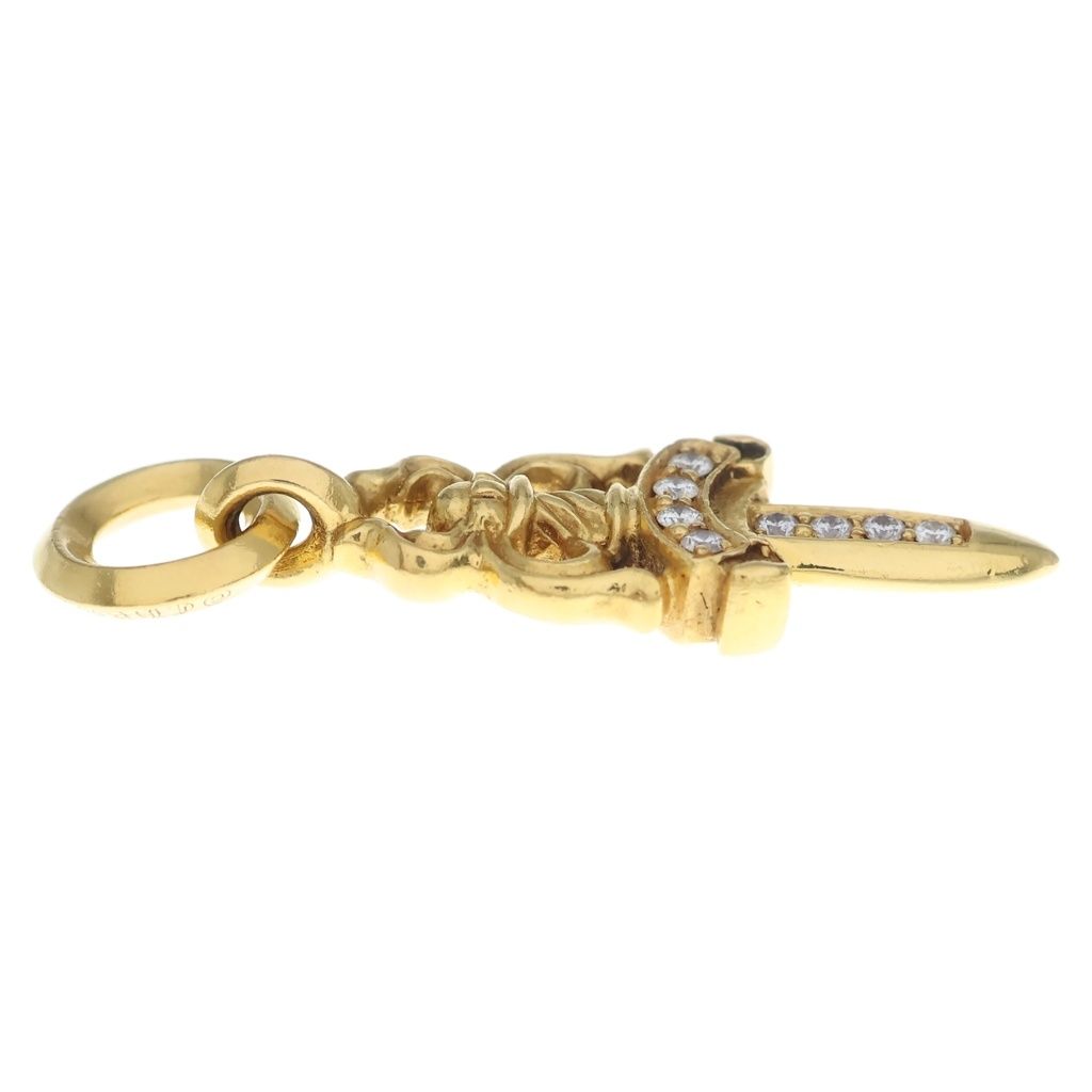 Chrome Hearts 22k 5 Dagger P Dia 5 Daga Charm Pave Diamond Pendant Top Gold — view 3