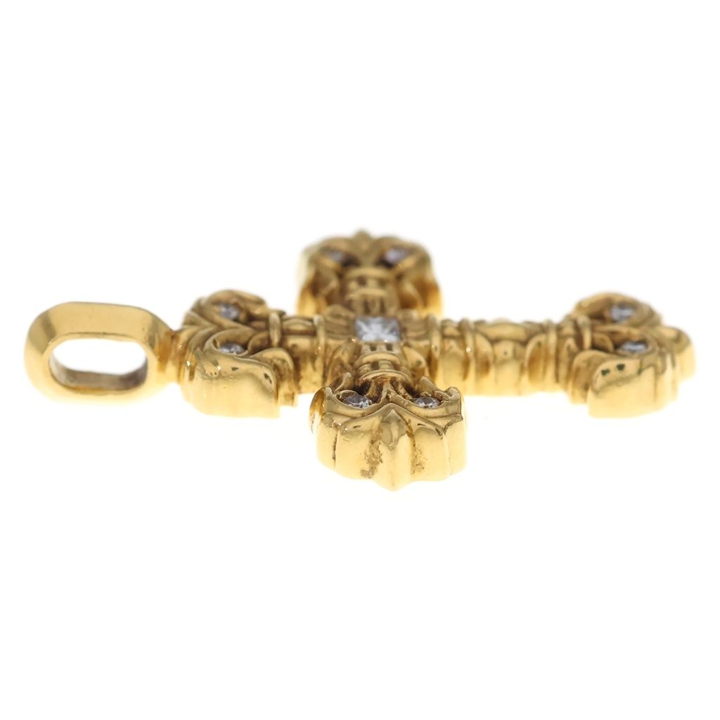 Chrome Hearts 22k Filigree Tiny P Dia Cross Pave Diamond Pendant Top Gold — view 3