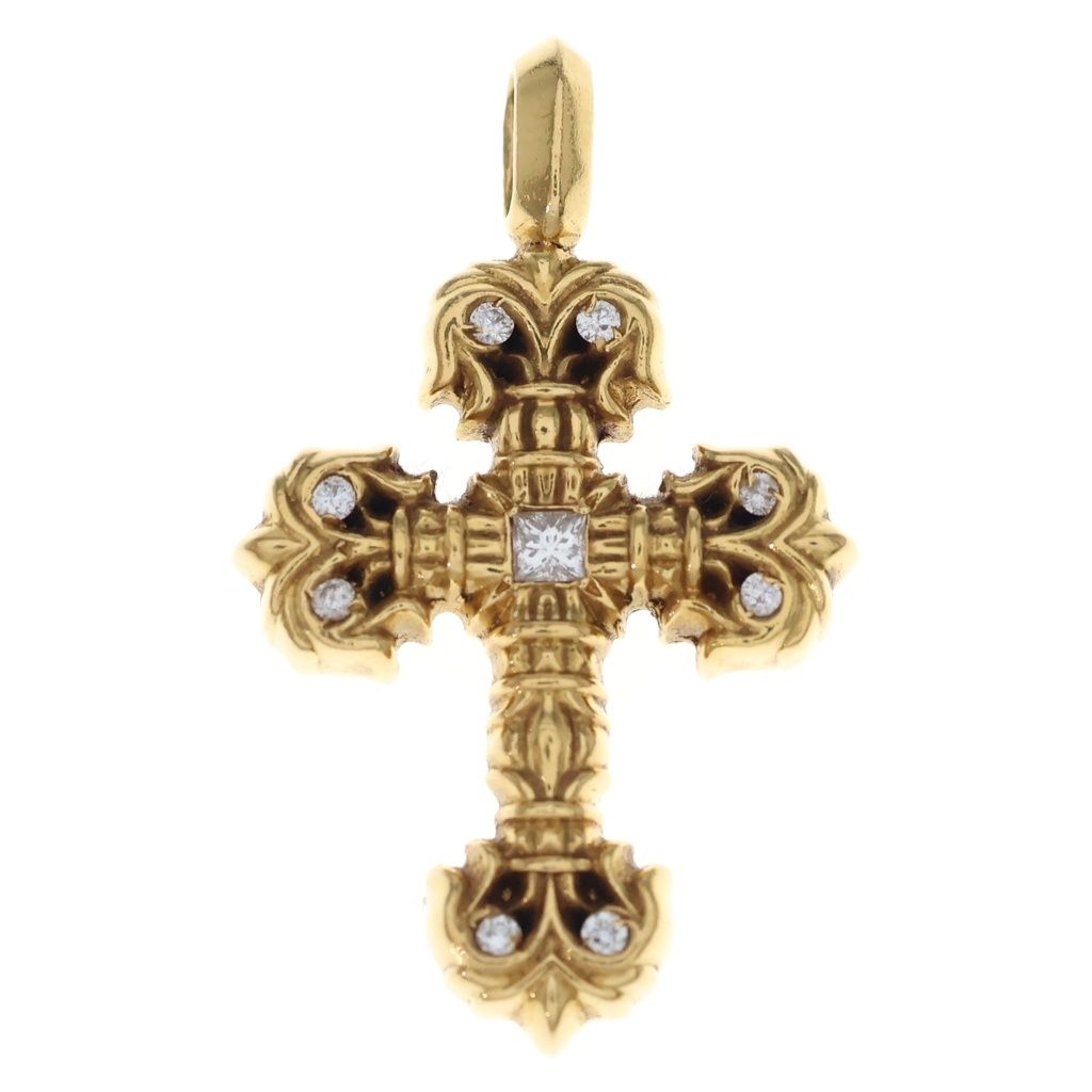 Chrome Hearts 22k Filigree Tiny P Dia Cross Pave Diamond Pendant Top Gold