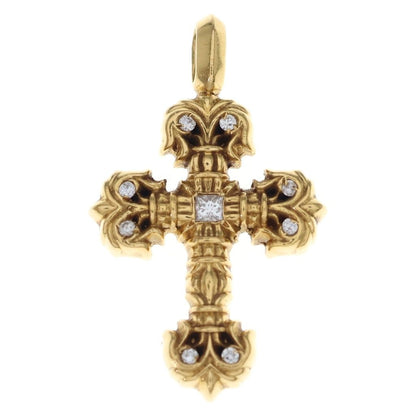 Chrome Hearts 22k Filigree Tiny P Dia Cross Pave Diamond Pendant Top Gold