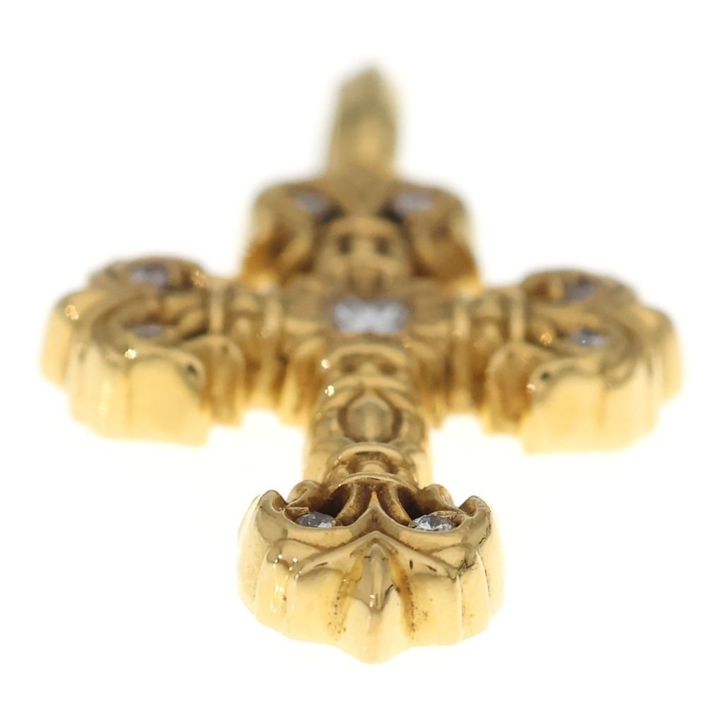 Chrome Hearts 22k Filigree Tiny P Dia Cross Pave Diamond Pendant Top Gold — view 6