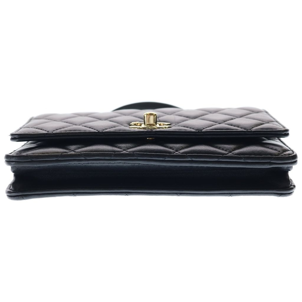 Chanel Quilted Lambskin Chain Wallet Shoulder Bag Black Gold — view 5