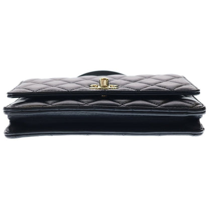 Chanel Quilted Lambskin Chain Wallet Shoulder Bag Black Gold — view 5