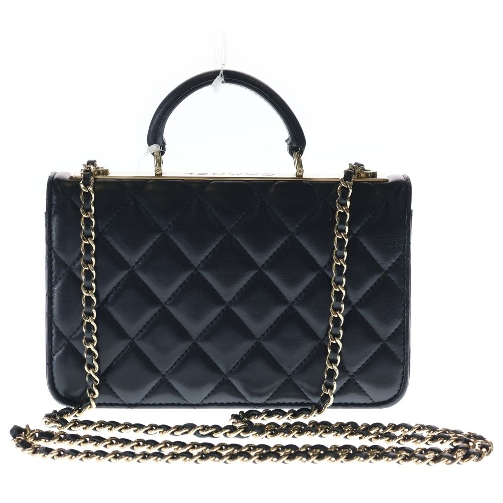 Chanel Quilted Lambskin Chain Wallet Shoulder Bag Black Gold — view 2