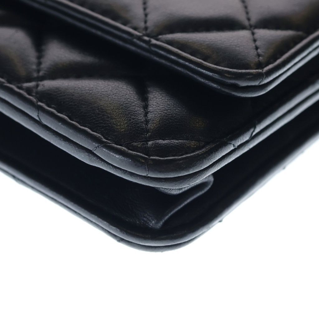 Chanel Quilted Lambskin Chain Wallet Shoulder Bag Black Gold — view 6