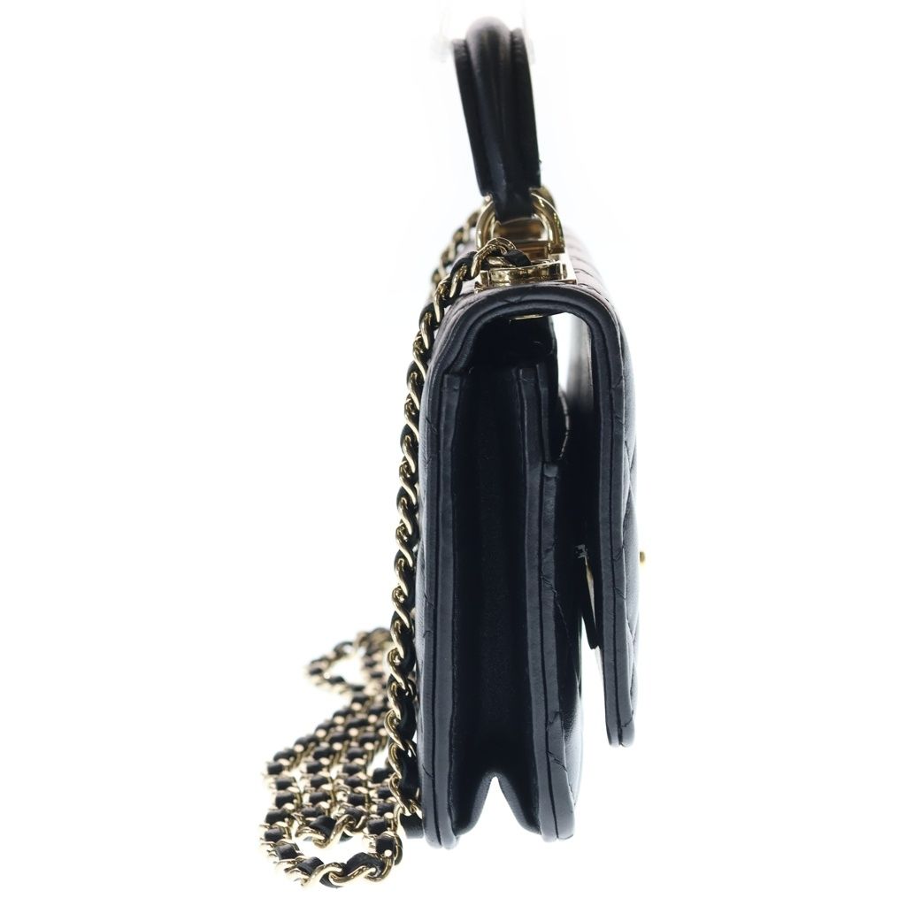 Chanel Quilted Lambskin Chain Wallet Shoulder Bag Black Gold — view 3