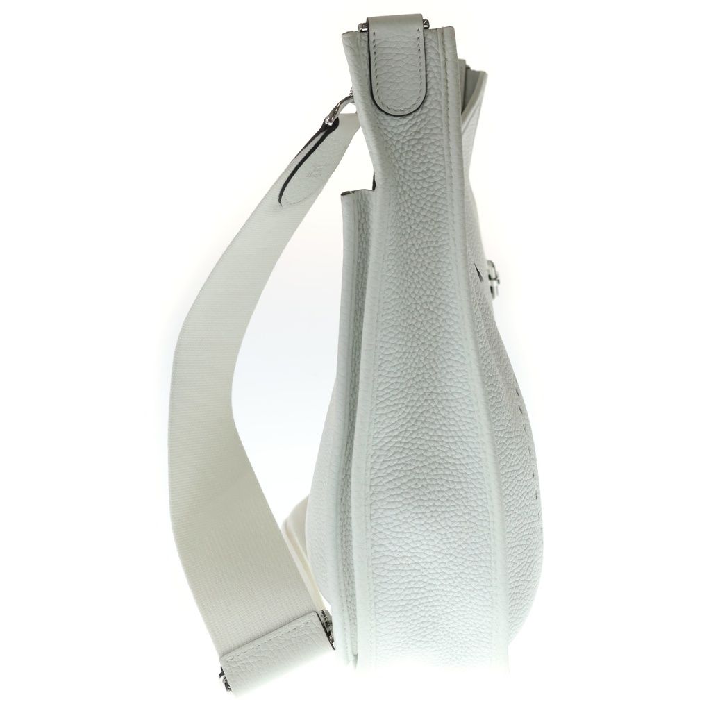 Hermes Evelyne PM Taurillon Clemence Shoulder Bag New White Leather Silver — view 3