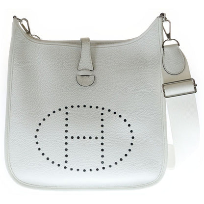Hermes Evelyne PM Taurillon Clemence Shoulder Bag New White Leather Silver
