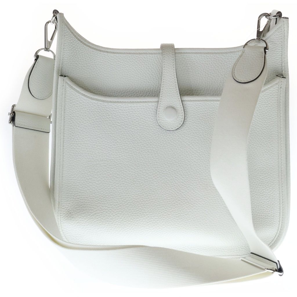 Hermes Evelyne PM Taurillon Clemence Shoulder Bag New White Leather Silver — view 2