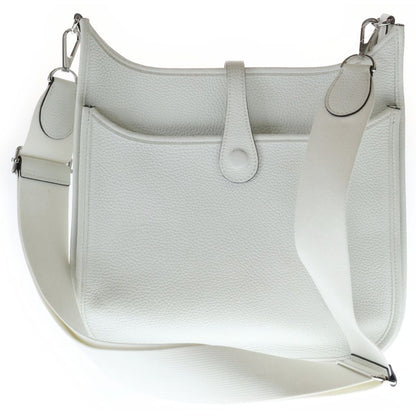 Hermes Evelyne PM Taurillon Clemence Shoulder Bag New White Leather Silver — view 2