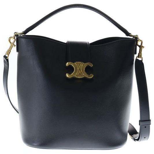 Celine Louis e 2-Way Shoulder Bag Black Leather Gold