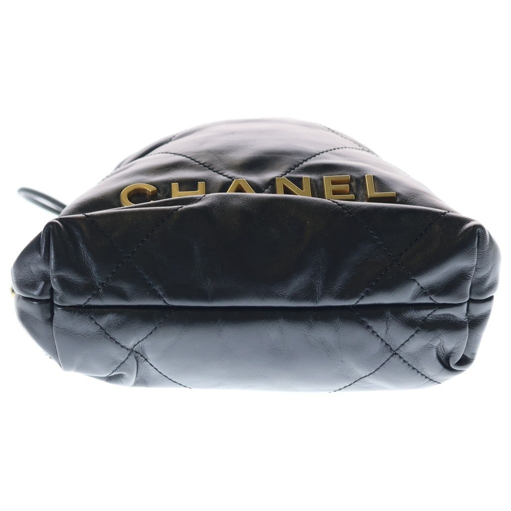 Chanel 22 Mini Calfskin Leather Chain Shoulder Bag Black Gold — view 5