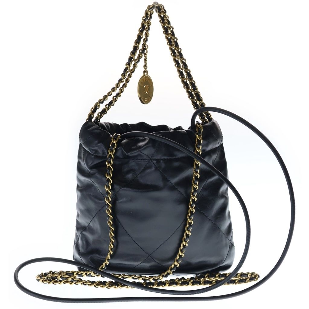Chanel 22 Mini Calfskin Leather Chain Shoulder Bag Black Gold — view 2