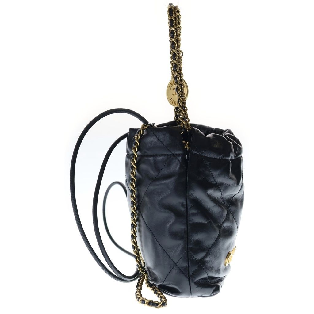 Chanel 22 Mini Calfskin Leather Chain Shoulder Bag Black Gold — view 3