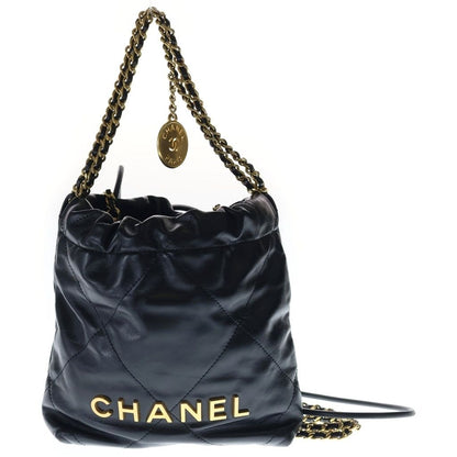 Chanel 22 Mini Calfskin Leather Chain Shoulder Bag Black Gold
