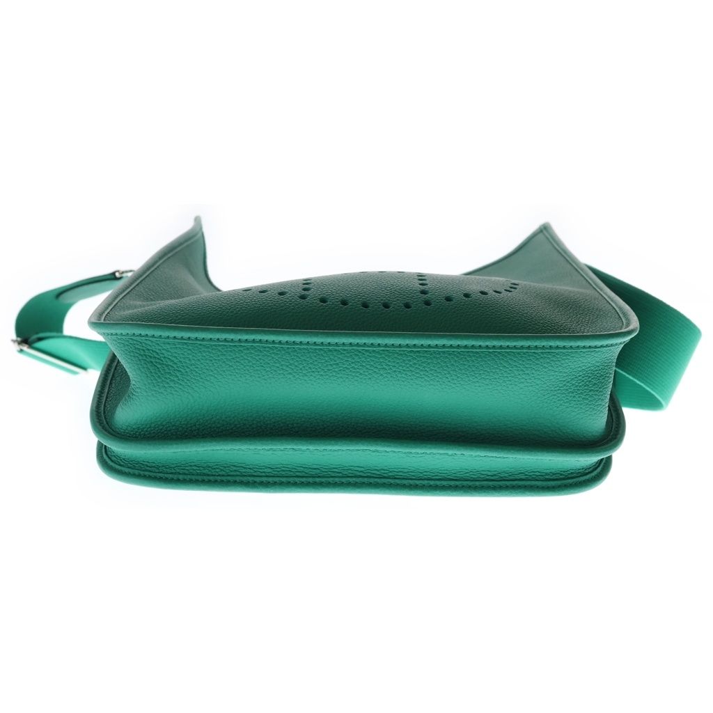 Hermes Evelyne 3 Vert Jade Taurillon Clemence Leather Green Silver Handbag — view 5