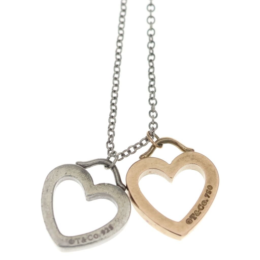 Tiffany & Co Double Heart Necklace Pendant Chain Silver Gold — view 3
