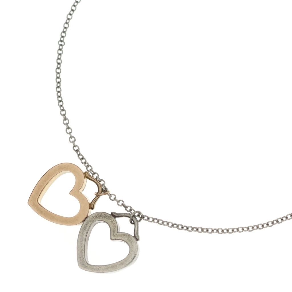 Tiffany & Co Double Heart Necklace Pendant Chain Silver Gold