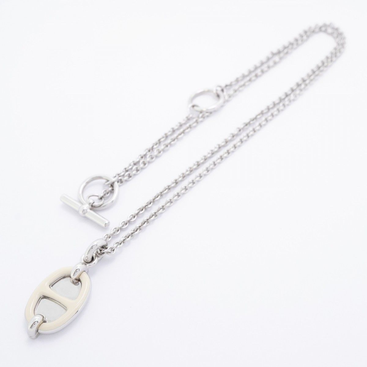 Hermes Necklace Mini Maillon PM Metal Silver Ivory — view 3