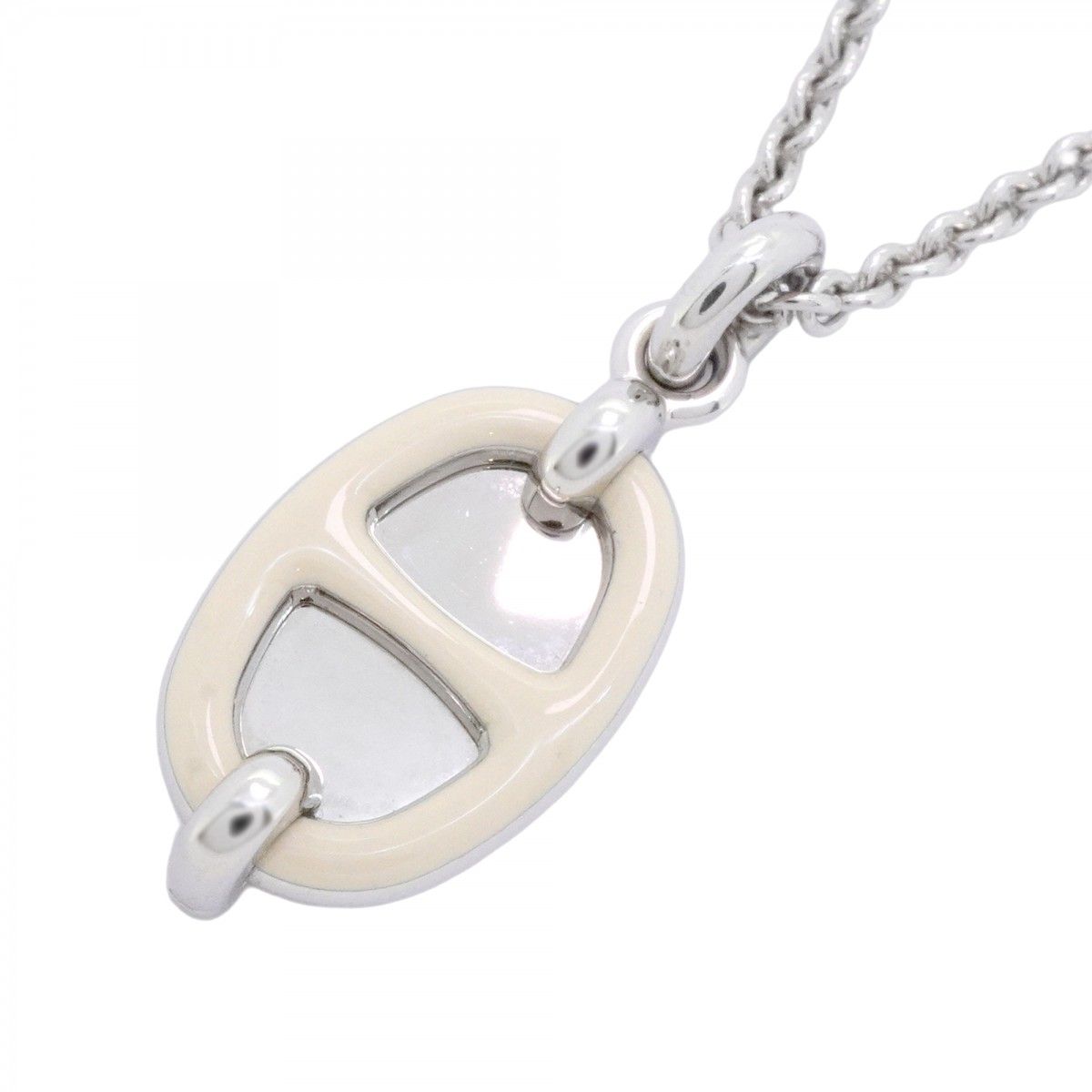 Hermes Necklace Mini Maillon PM Metal Silver Ivory