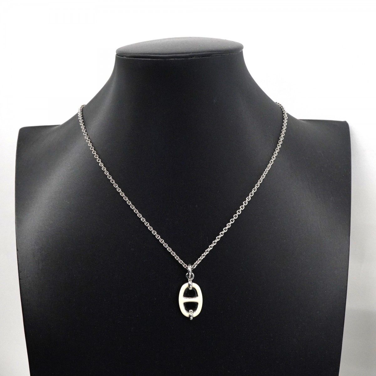 Hermes Necklace Mini Maillon PM Metal Silver Ivory — view 6