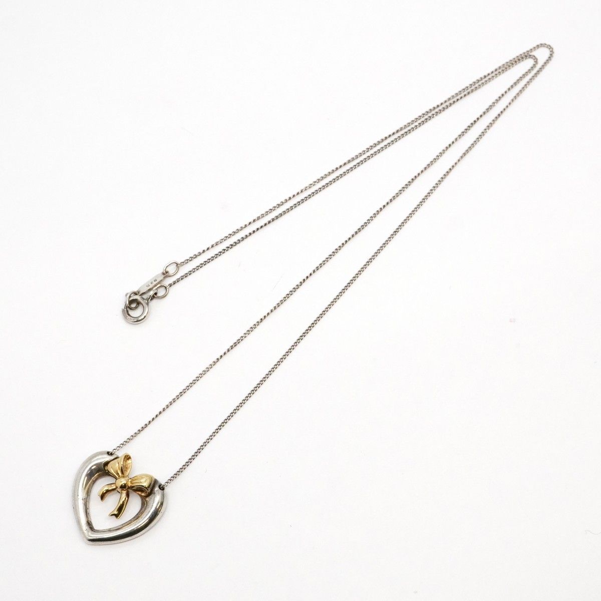 Tiffany & Co Necklace Heart Ribbon 18k Yellow Gold 925 Sterling Silver — view 3