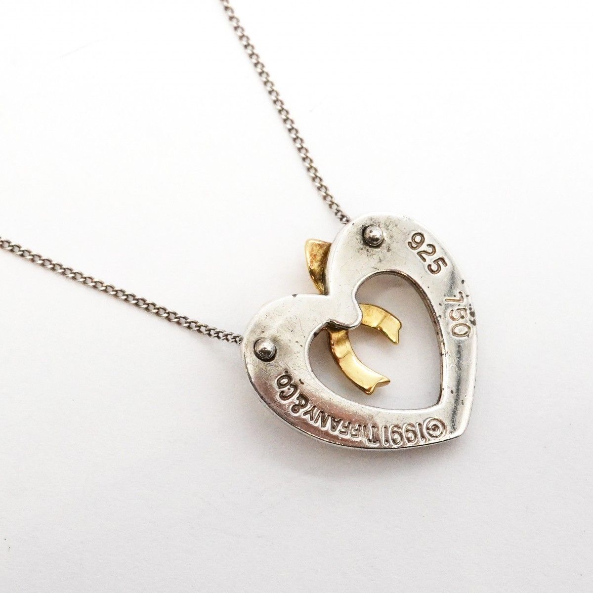 Tiffany & Co Necklace Heart Ribbon 18k Yellow Gold 925 Sterling Silver — view 2