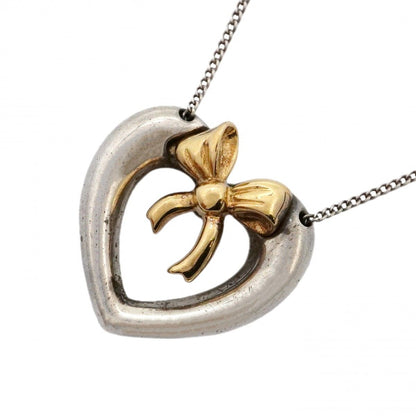 Tiffany & Co Necklace Heart Ribbon 18k Yellow Gold 925 Sterling Silver