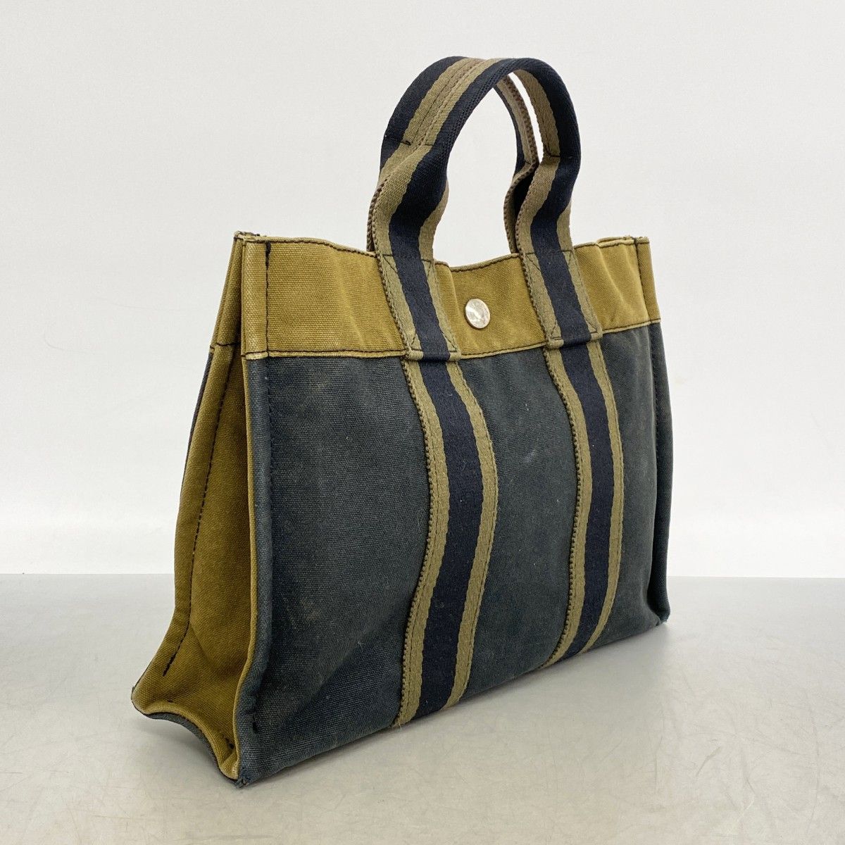 Hermes Tote Fourre Tout PM Canvas Black Khaki Silver — view 2