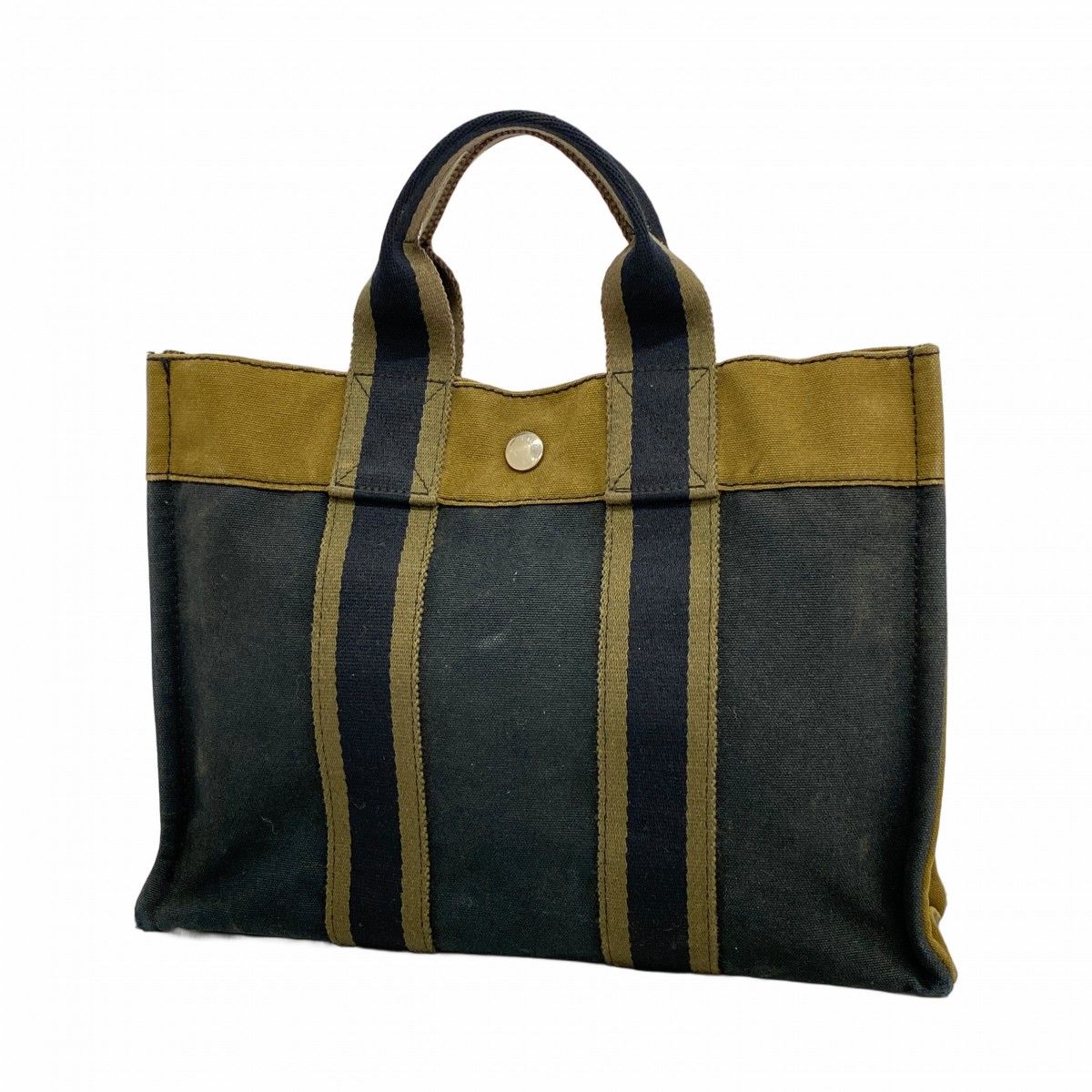 Hermes Tote Fourre Tout PM Canvas Black Khaki Silver