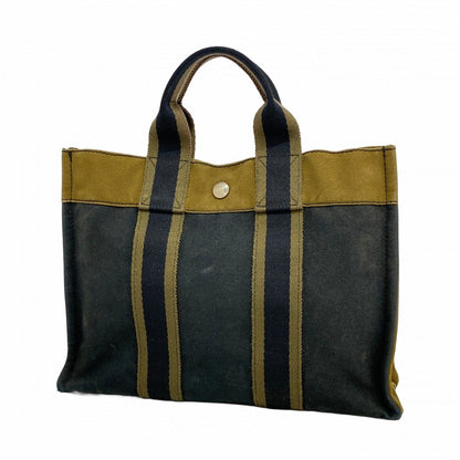 Hermes Tote Fourre Tout PM Canvas Black Khaki Silver