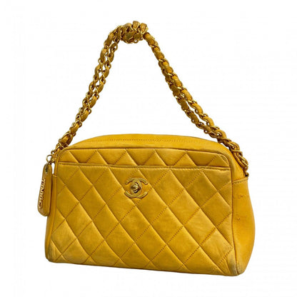 Chanel Shoulder Bag Quilted Lambskin Yellow Gold